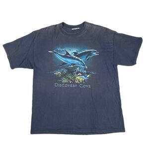 Vintage Discovery Cove Orlando Dolphin Navy Tee T Shirt Size XL B14